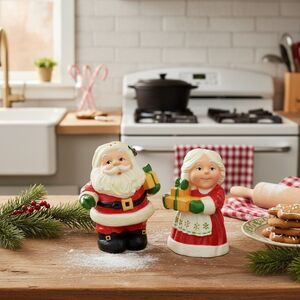 Vintage 70s Hallmark Mr and Mrs Santa Claus Christmas Salt & Pepper Shakers
